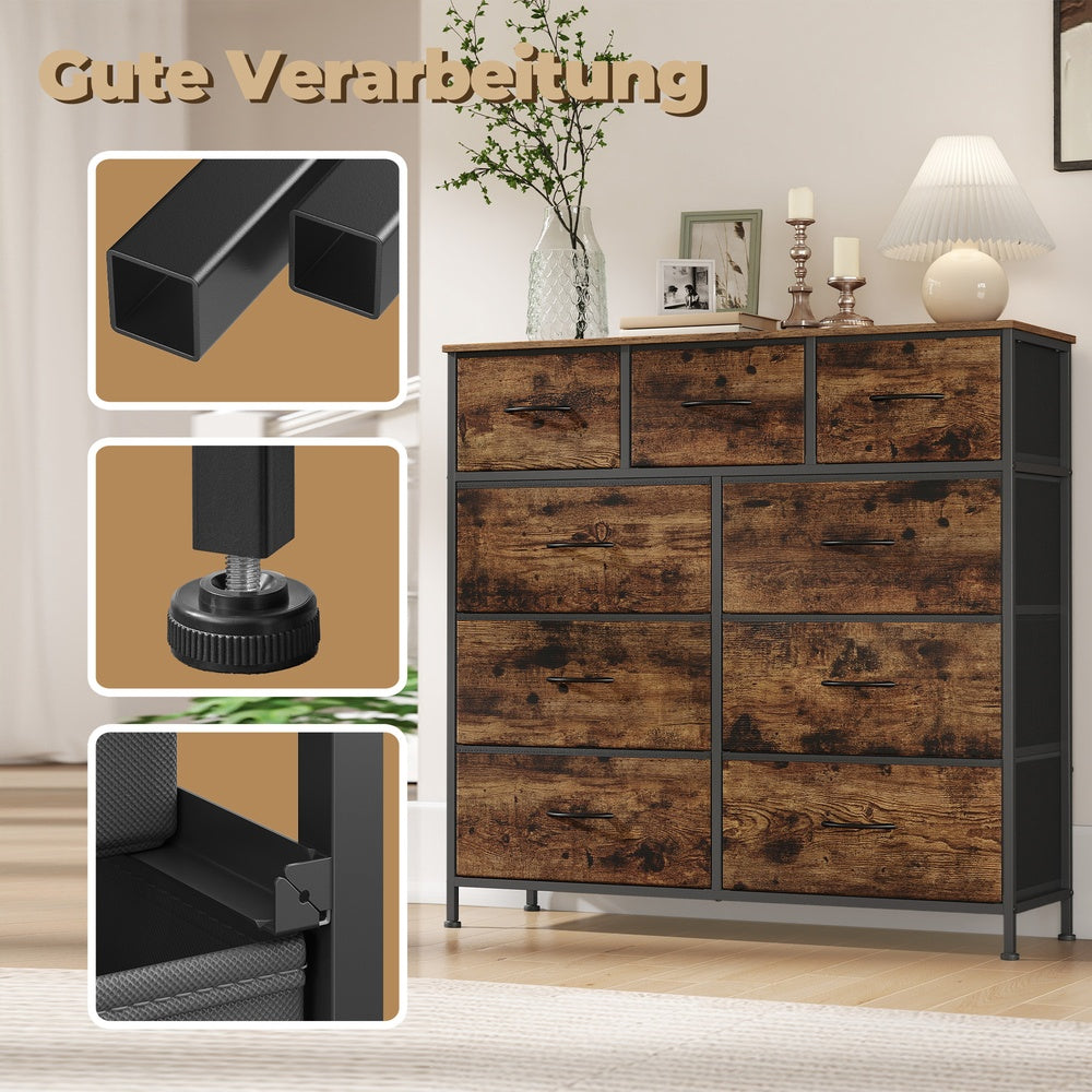 Dressoir Met 9 Stoffen Lades - Stalen Frame - Voor Slaapkamer Of Hal