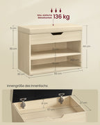 Opbergbank met Zitkussen – Schoenenbank met Klep en Vakken – 60 cm – Multifunctioneel & Comfortabel
