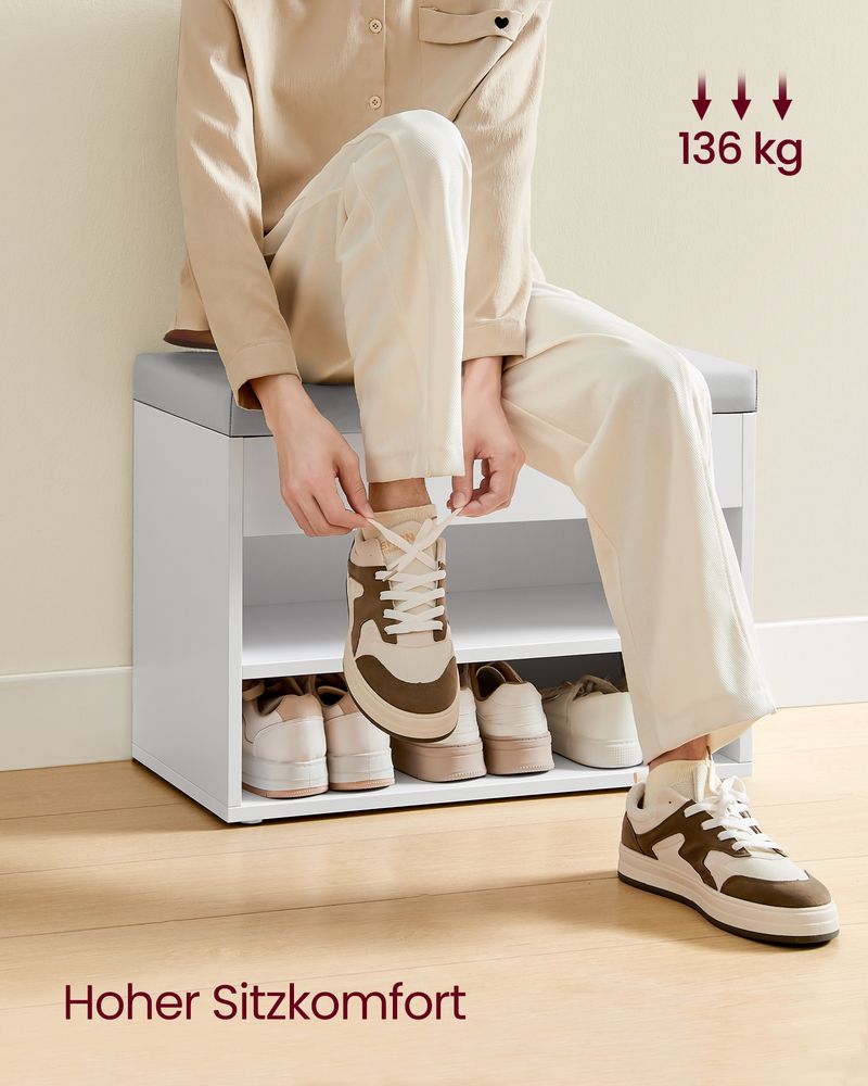 Opbergbank met Zitkussen – Schoenenbank met Klep en Vakken – 60 cm – Multifunctioneel & Comfortabel