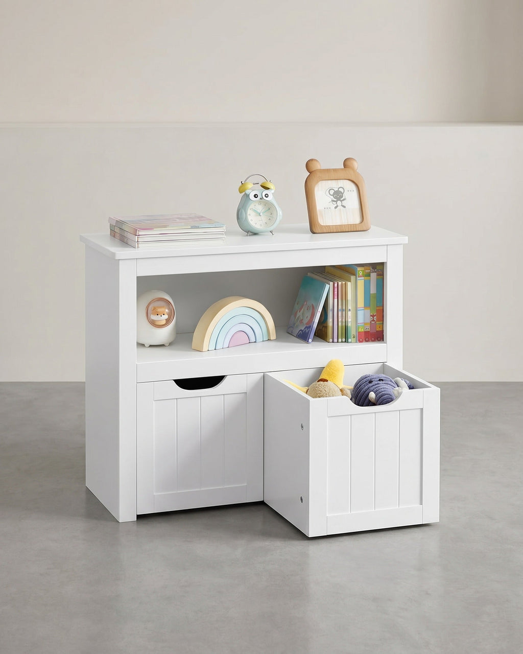 Kinderkast met Opbergboxen en Wielen – Speelgoedkast 72 cm – Wit