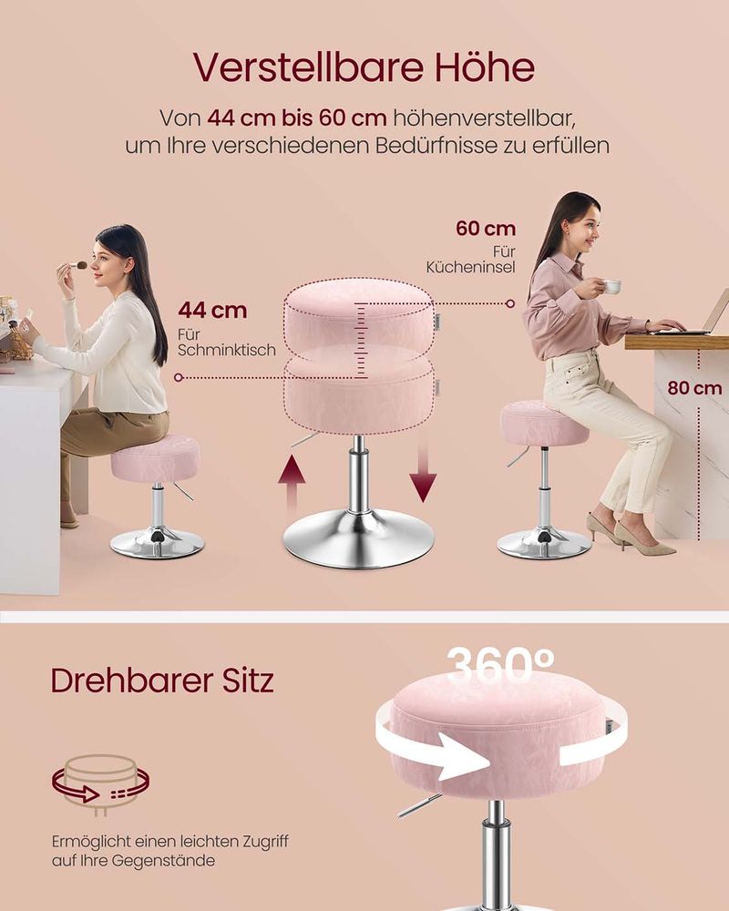 Make-up Kruk Draaibaar – In Hoogte Verstelbaar – 360° – PU met Gletsjerpatroon – Kaptafelkruk tot 120 kg