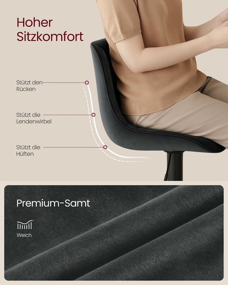 Set van 2 Barkrukken – Verstelbare Zithoogte – Fluwelen Bekleding – Ergonomisch Comfort – Stabiele Voet