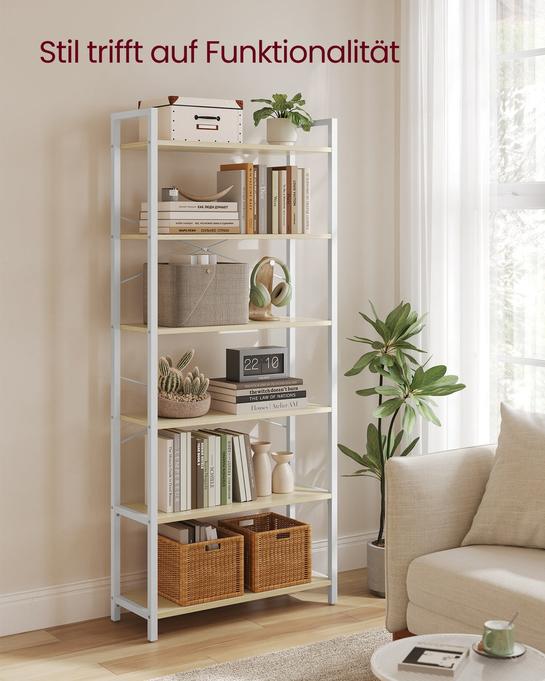 Boekenkast Met 6 Niveaus - Stalen Frame - Voor Woonkamer Slaapkamer Of Kantoor