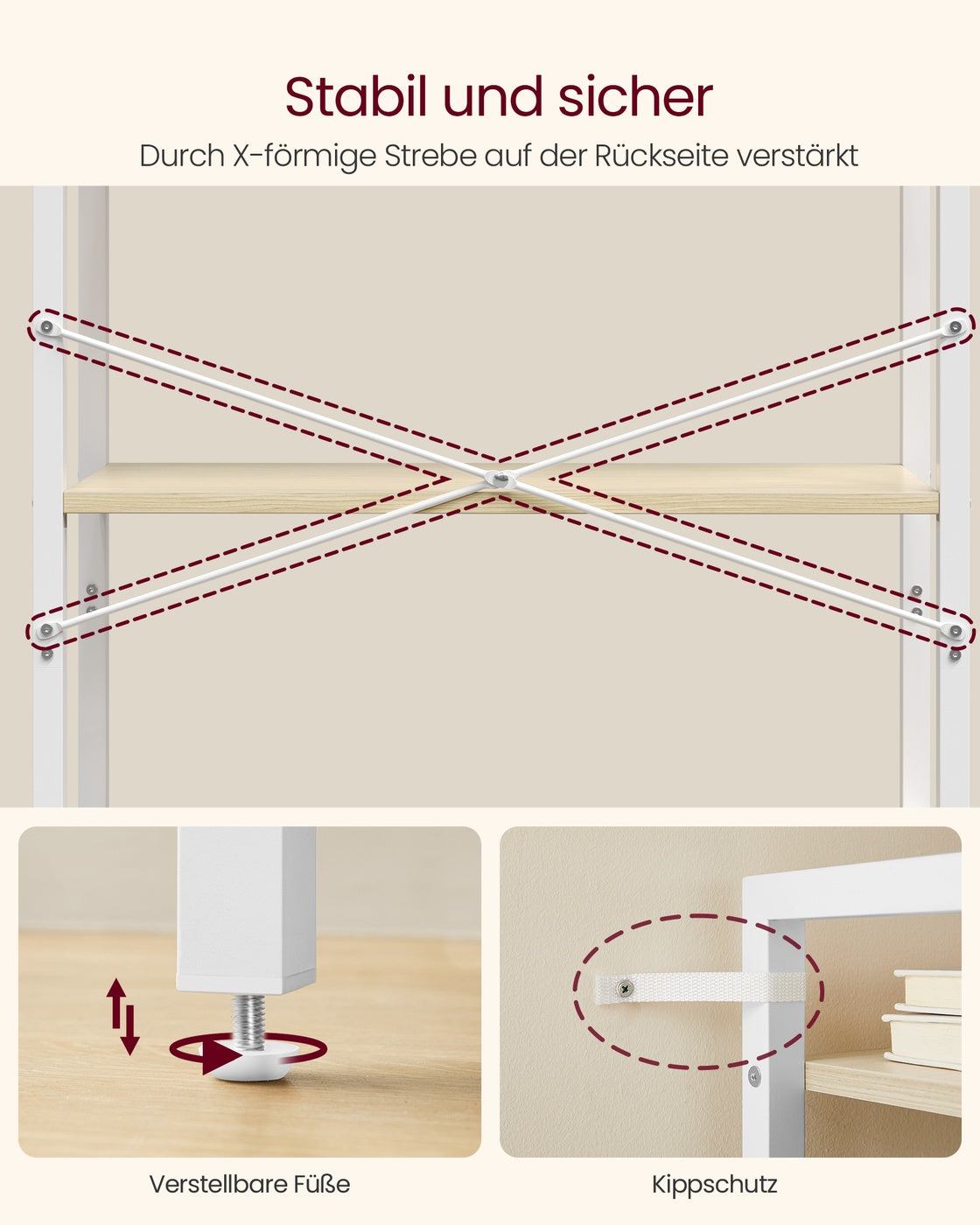 Boekenkast Met 6 Niveaus - Stalen Frame - Voor Woonkamer Slaapkamer Of Kantoor
