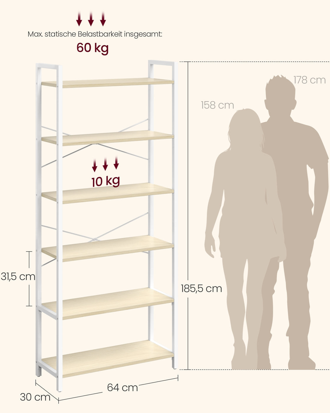 Boekenkast Met 6 Niveaus - Stalen Frame - Voor Woonkamer Slaapkamer Of Kantoor
