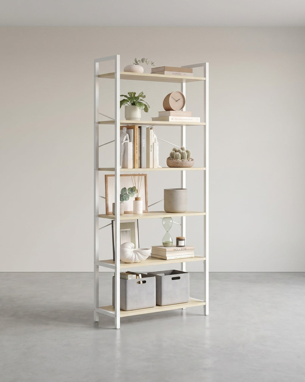 Boekenkast Met 6 Niveaus - Stalen Frame - Voor Woonkamer Slaapkamer Of Kantoor