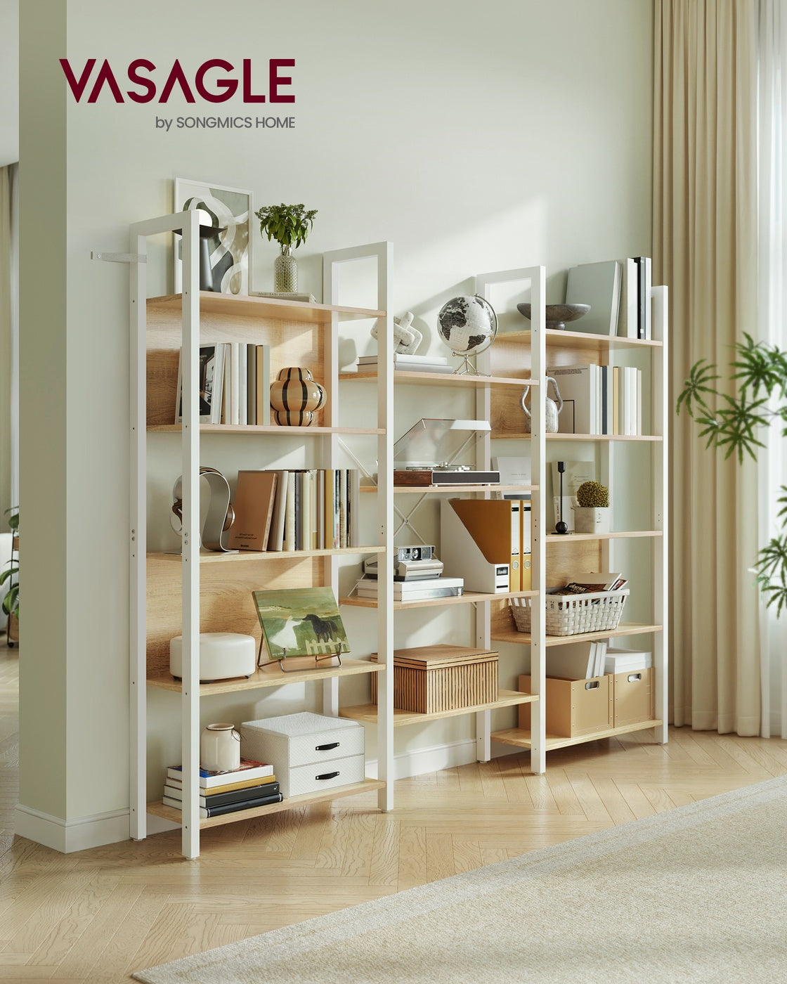 Boekenkast - 14 Niveaus - Met Metalen Frame - Goldeiken En Mat Wit