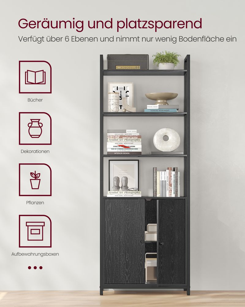 Boekenkast met Deuren en Verstelbare Planken – Industrieel Stijlvol Opbergmeubel voor Woonkamer of Kantoor