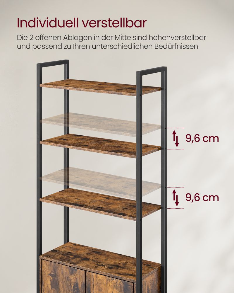 Boekenkast met Deuren en Verstelbare Planken – Industrieel Stijlvol Opbergmeubel voor Woonkamer of Kantoor