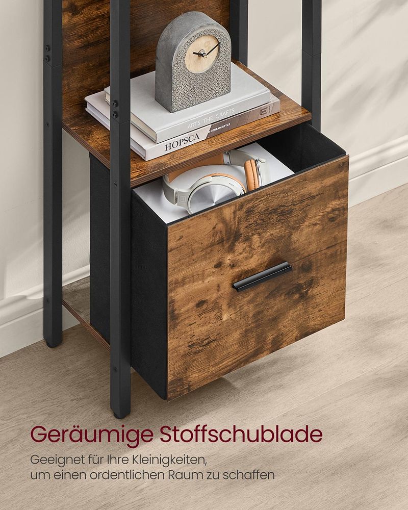 Boekenkast met Lade – Ladderplank Industrieel – Opbergkast met 5 Niveaus – 165 cm Hoog