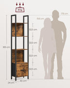 Boekenkast met Lade – Ladderplank Industrieel – Opbergkast met 5 Niveaus – 165 cm Hoog