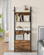 Boekenkast met Lade – Ladderplank Industrieel – Opbergkast met 5 Niveaus – 165 cm Hoog