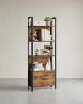 Boekenkast met Lade – Ladderplank Industrieel – Opbergkast met 5 Niveaus – 165 cm Hoog