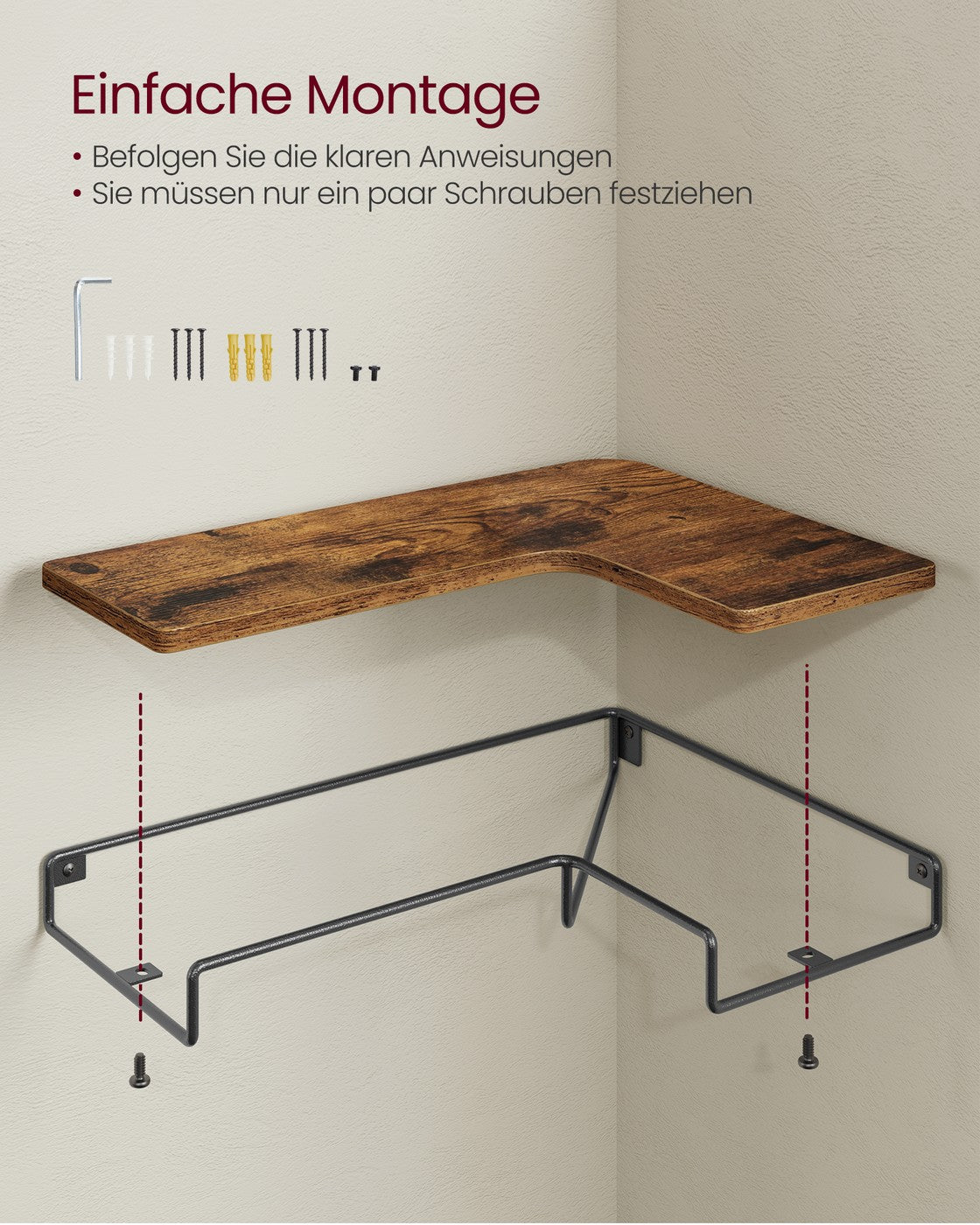 Wandrek Set - L-Vormig - Industrieel Design - Vintage Bruin