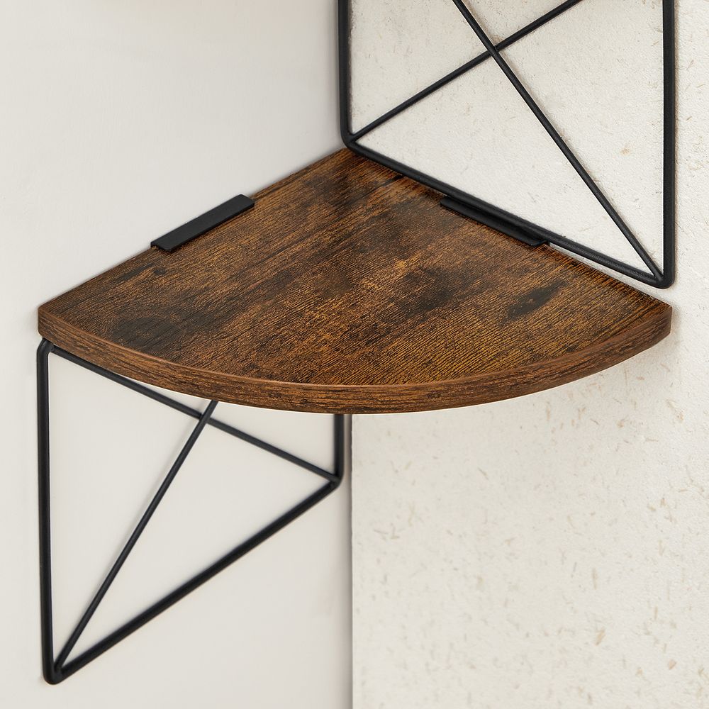 Wandgemonteerde Hoekplank – 5 Niveaus – Ziggzag Wandrek – 127,5 cm Hoog – Rustiek Bruin/Zwart – Ruimtebesparend