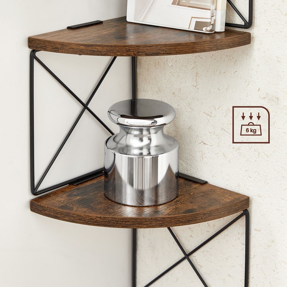 Wandgemonteerde Hoekplank – 5 Niveaus – Ziggzag Wandrek – 127,5 cm Hoog – Rustiek Bruin/Zwart – Ruimtebesparend