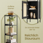 Boekenkast Smal met Rotan Deur – BOHO Stijl – 174 cm Hoog – Staand Open Kastmeubel – Tot 60 kg
