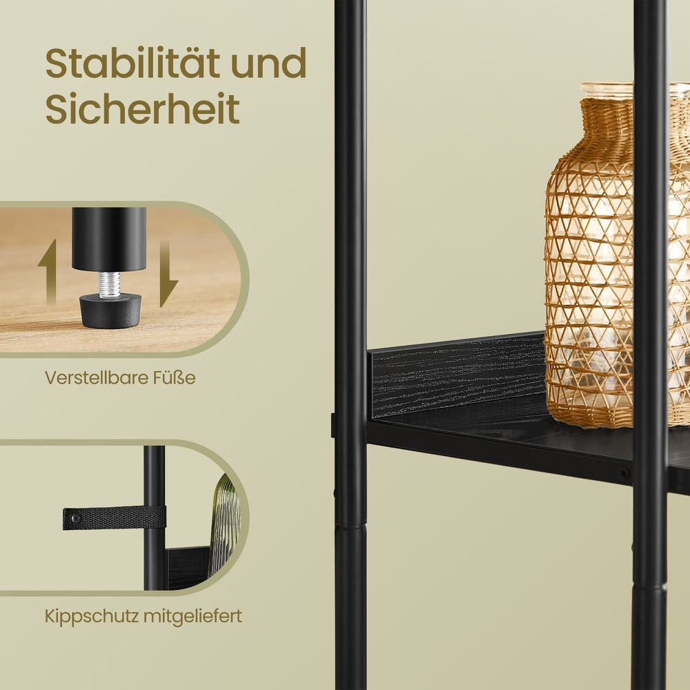 Boekenkast Smal met Rotan Deur – BOHO Stijl – 174 cm Hoog – Staand Open Kastmeubel – Tot 60 kg