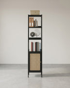 Boekenkast Smal met Rotan Deur – BOHO Stijl – 174 cm Hoog – Staand Open Kastmeubel – Tot 60 kg