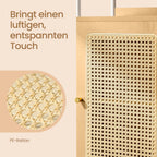 Boekenkast Smal met Rotan Deur – BOHO Stijl – 174 cm Hoog – Staand Open Kastmeubel – Tot 60 kg