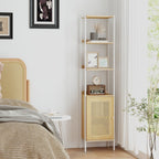 Boekenkast Smal met Rotan Deur – BOHO Stijl – 174 cm Hoog – Staand Open Kastmeubel – Tot 60 kg