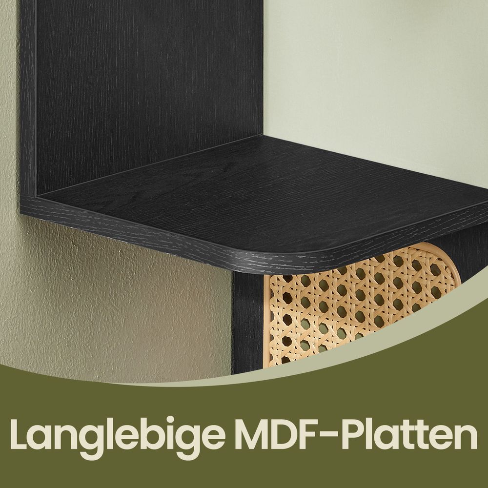 BOHO Wandrek met Rattanlook – Zwevend Zigzag Wandmeubel – 126 cm Hoog – Zwart of Wit – Tot 25 kg Draagvermogen