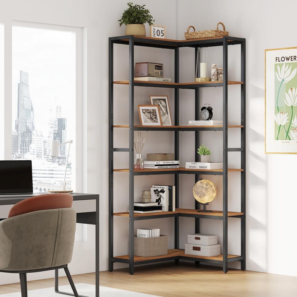 Boekenkast Met 6 Niveaus - Hoekkast In Ladderstijl - Voor Woonkamer En Werkkamer