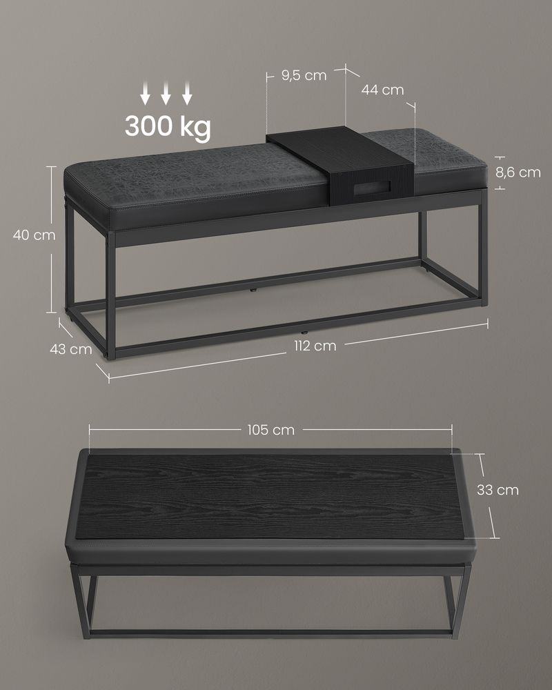 Zitbank met Opbergruimte – Wendbaar Zitkussen – Met Bijzetplank – Industrieel Design – Tot 300 kg Draagvermogen