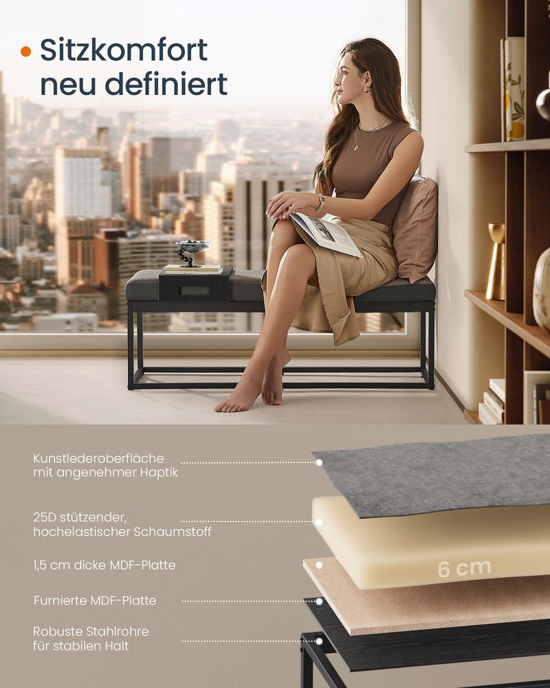 Zitbank met Opbergruimte – Wendbaar Zitkussen – Met Bijzetplank – Industrieel Design – Tot 300 kg Draagvermogen