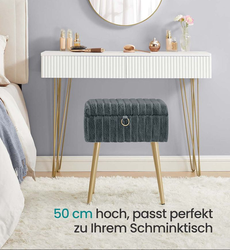 Opberghocker – Met Zacht Fluweel – Uitneembare Vakverdeling – Draagkracht 200 kg – Ideaal Voor Kaptafel of Slaapkamer