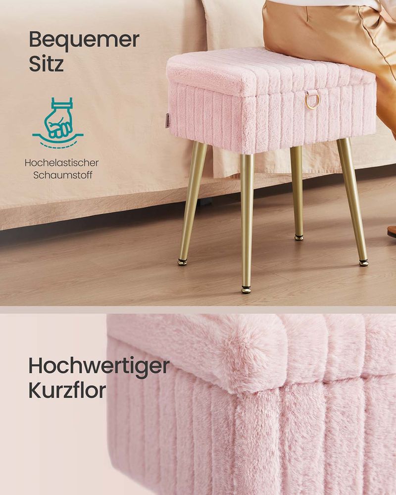 Opberghocker – Met Zacht Fluweel – Uitneembare Vakverdeling – Draagkracht 200 kg – Ideaal Voor Kaptafel of Slaapkamer