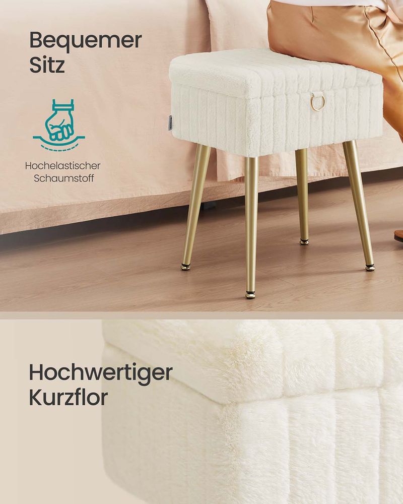 Opberghocker – Met Zacht Fluweel – Uitneembare Vakverdeling – Draagkracht 200 kg – Ideaal Voor Kaptafel of Slaapkamer