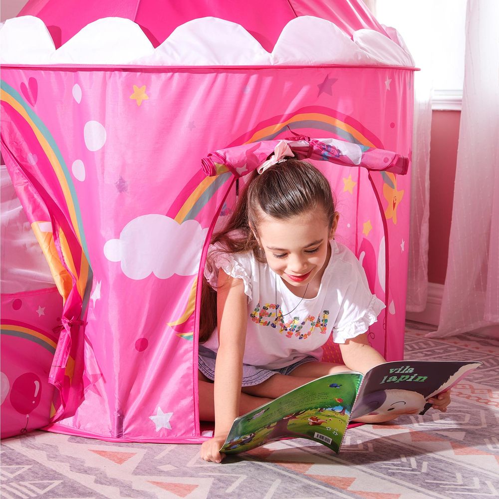 3-in-1 Speeltent Voor Kinderen – Met Tunnel En Ballenbak – Prinsessenkasteel Met Basketbalring – Opvouwbaar En Inclusief Draagtas