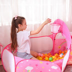 3-in-1 Speeltent Voor Kinderen – Met Tunnel En Ballenbak – Prinsessenkasteel Met Basketbalring – Opvouwbaar En Inclusief Draagtas