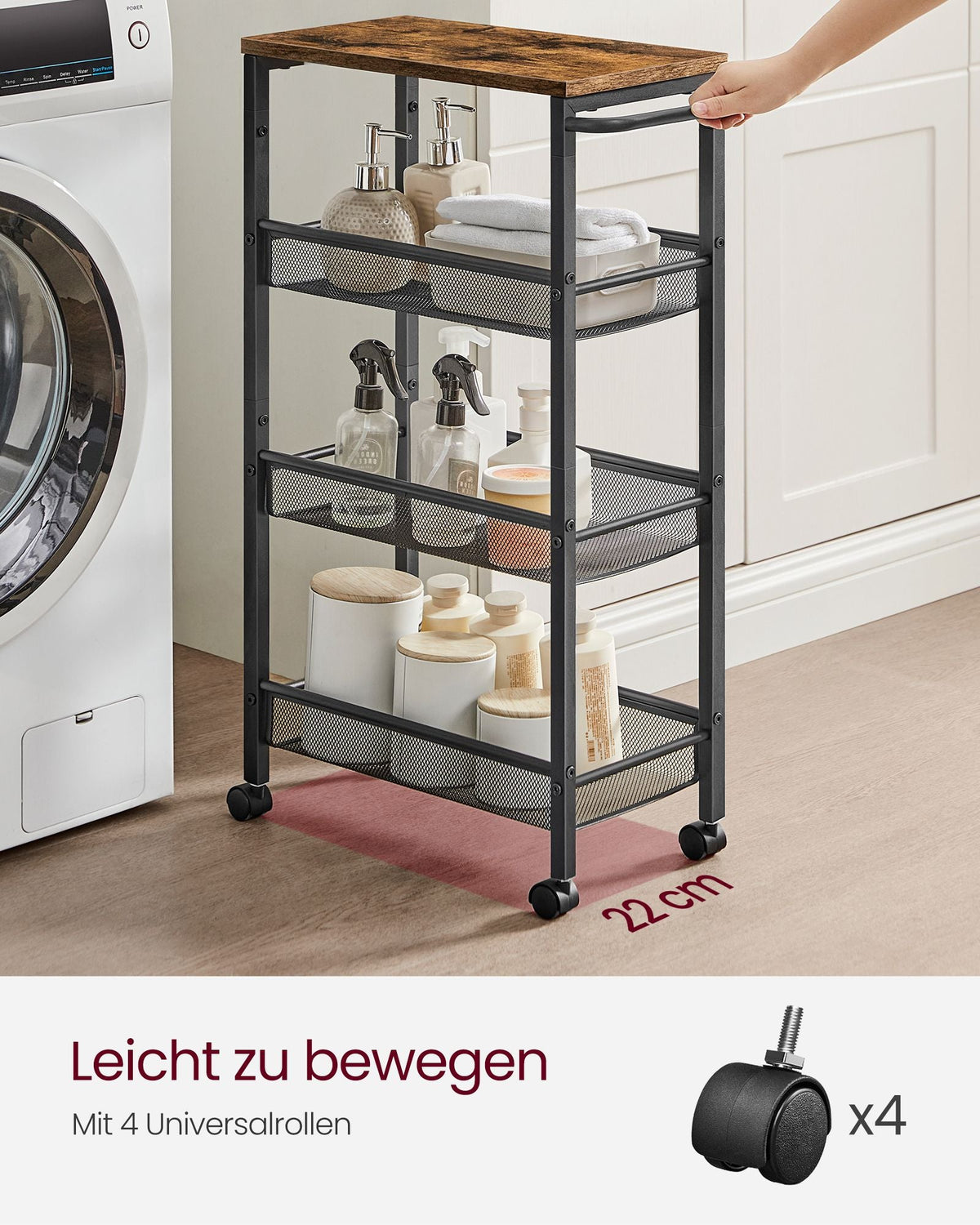 Keukentrolley Smal – 4-Laags Serveerwagen – Nisplank op Wielen