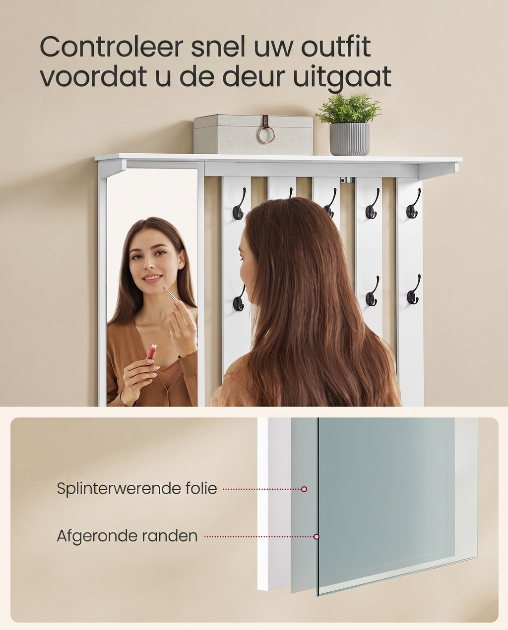Kapstok met Spiegel & Schoenenbank – Complete Halmeubelset met Kastje