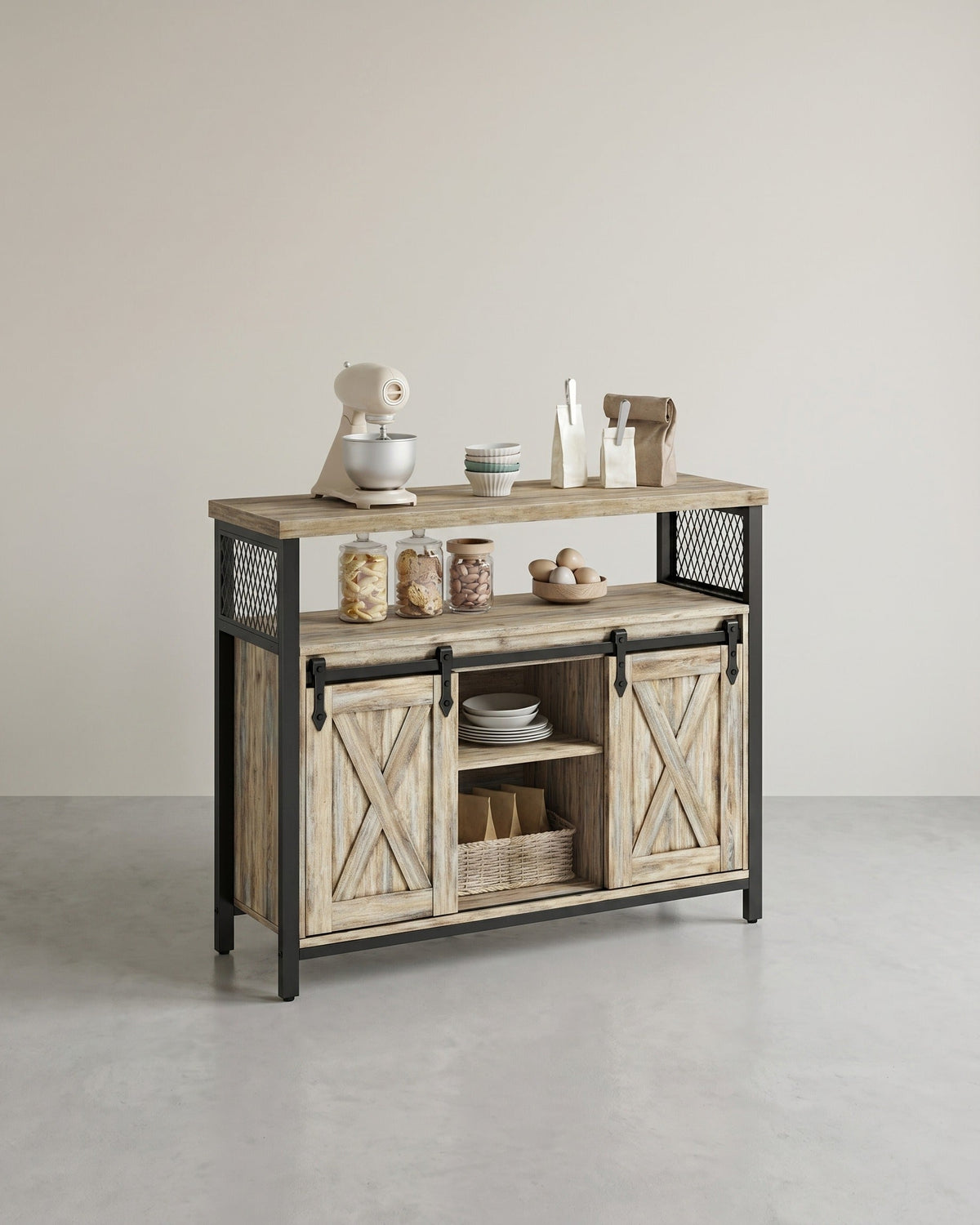 Dressoir met Schuifdeuren - Kast 100 cm breed - Vintage Bruin & Zwart