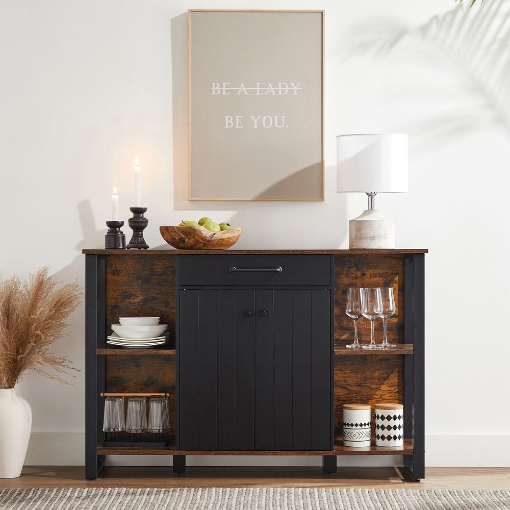 Opbergkast Industrieel – Dressoir met Lades en Deuren – 120 cm Breed – Metaal en Houtlook