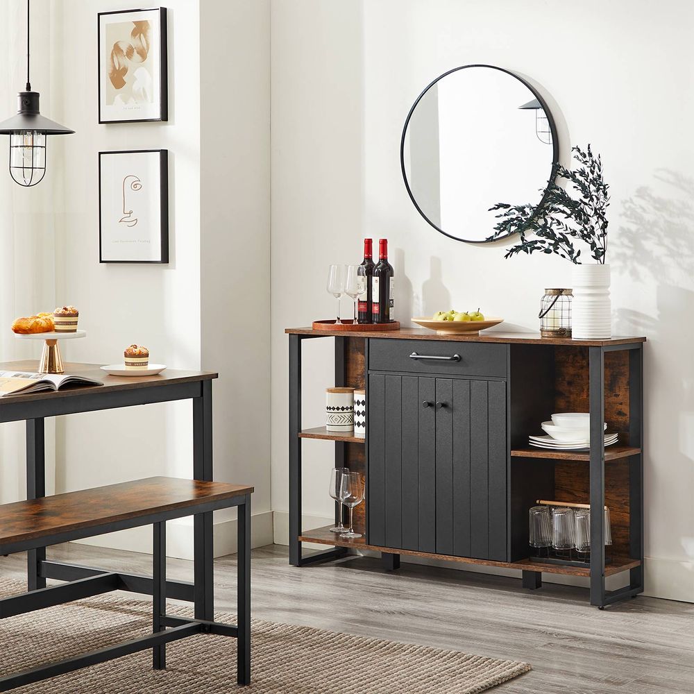 Opbergkast Industrieel – Dressoir met Lades en Deuren – 120 cm Breed – Metaal en Houtlook