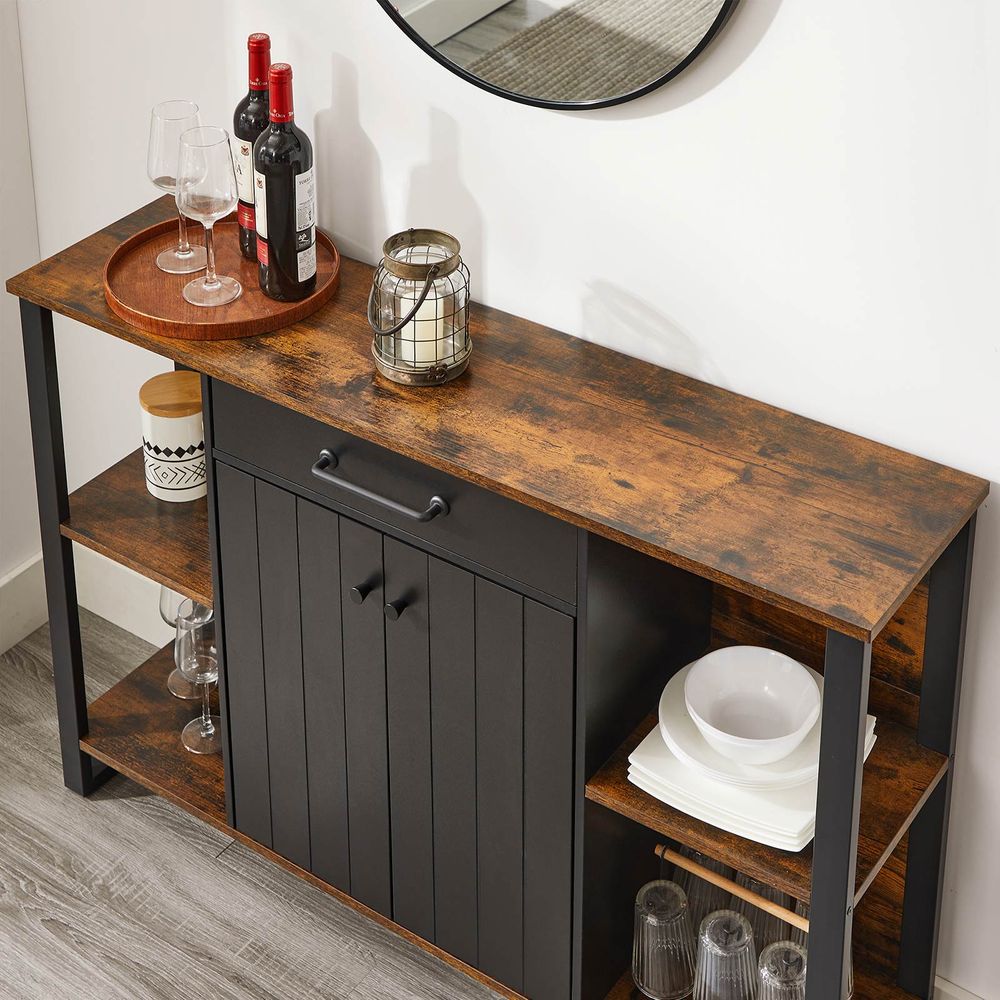 Opbergkast Industrieel – Dressoir met Lades en Deuren – 120 cm Breed – Metaal en Houtlook