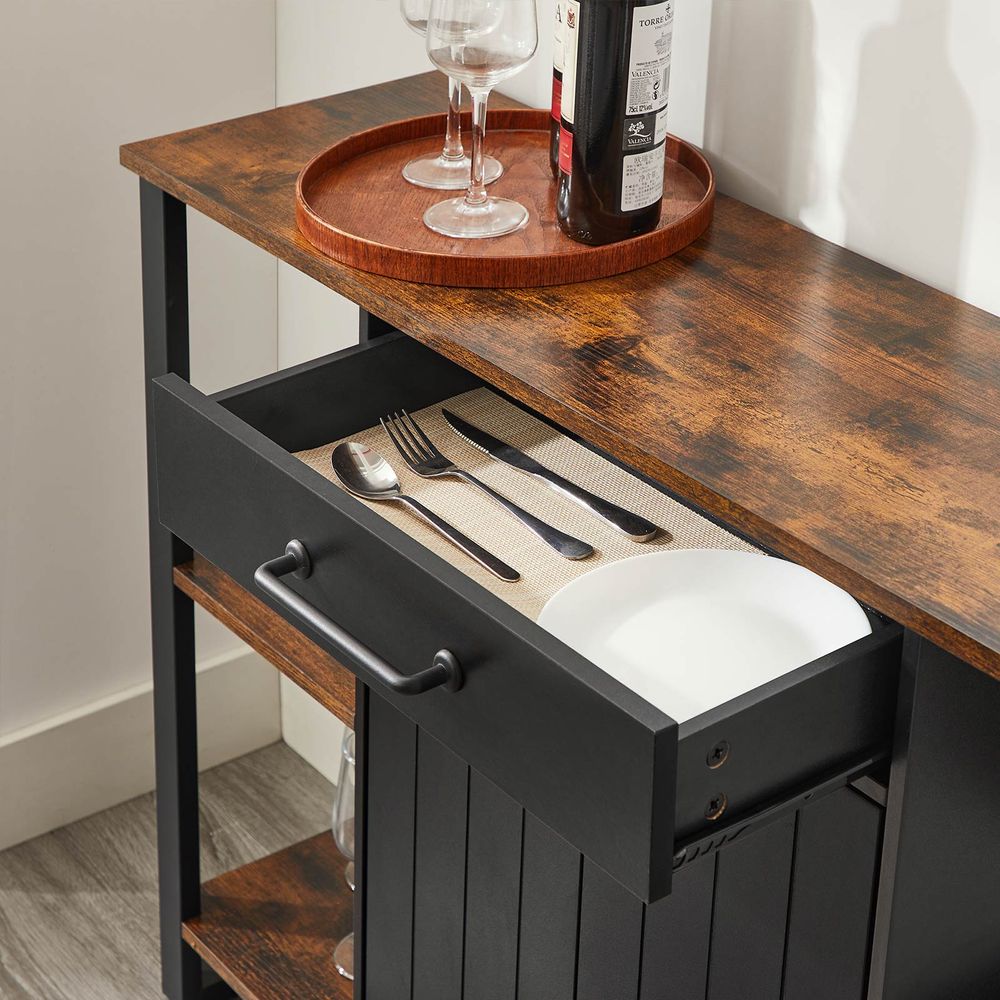 Opbergkast Industrieel – Dressoir met Lades en Deuren – 120 cm Breed – Metaal en Houtlook