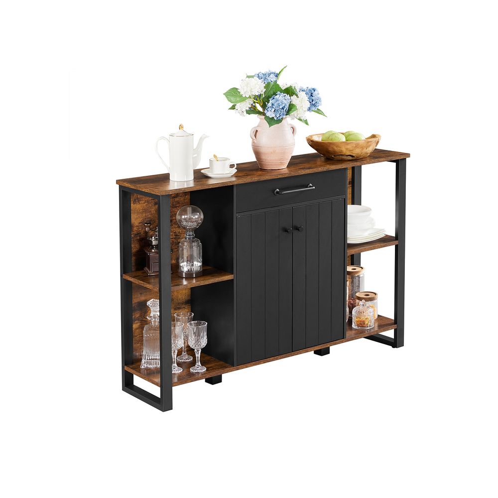 Opbergkast Industrieel – Dressoir met Lades en Deuren – 120 cm Breed – Metaal en Houtlook