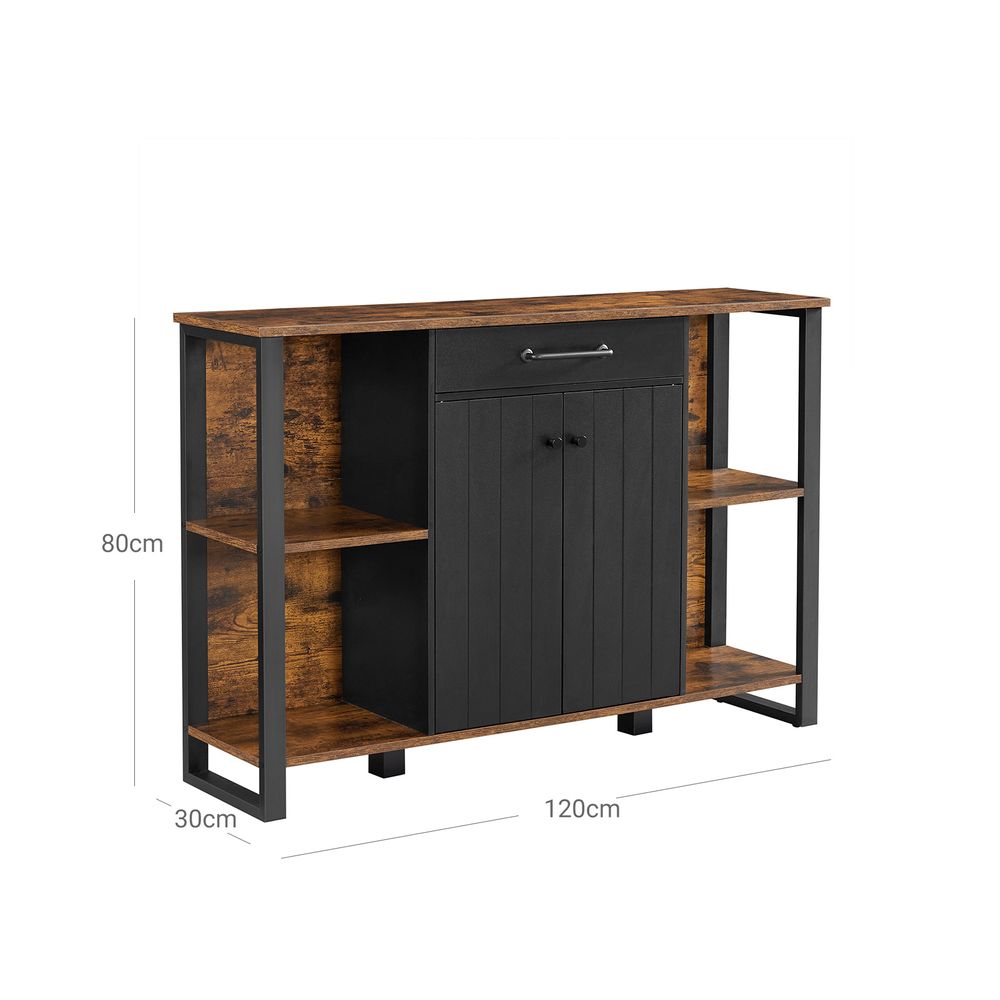 Opbergkast Industrieel – Dressoir met Lades en Deuren – 120 cm Breed – Metaal en Houtlook