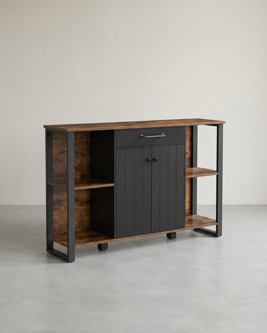 Opbergkast Industrieel – Dressoir met Lades en Deuren – 120 cm Breed – Metaal en Houtlook