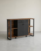 Opbergkast Industrieel – Dressoir met Lades en Deuren – 120 cm Breed – Metaal en Houtlook