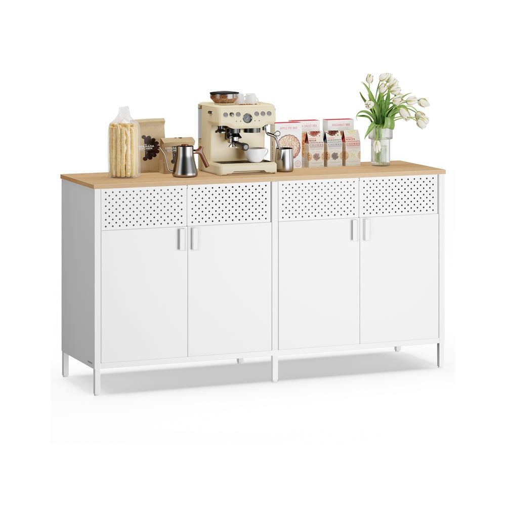 Opbergkast Metaal – 4 Deuren – Verstelbare Plank – Stalen Frame – 141 cm Breed