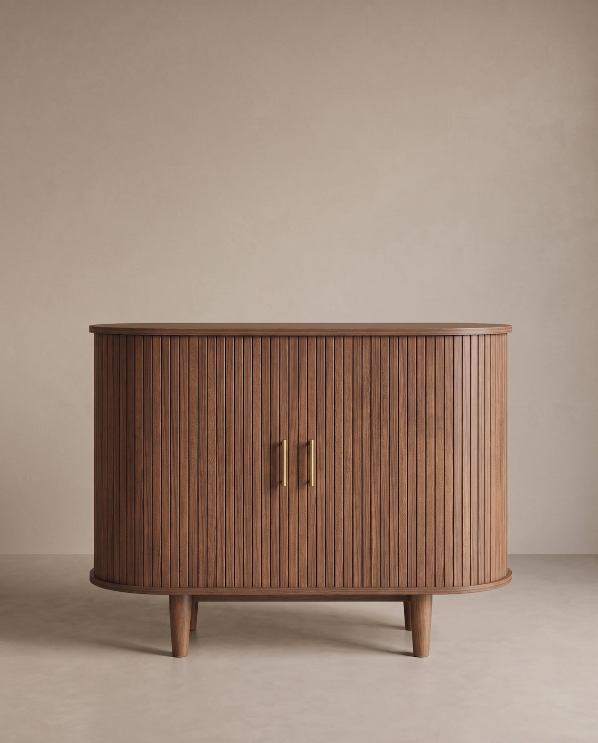 Dressoir Met Schuifdeuren - Geribbeld Walnoot Design - Met Verstelbare Planken