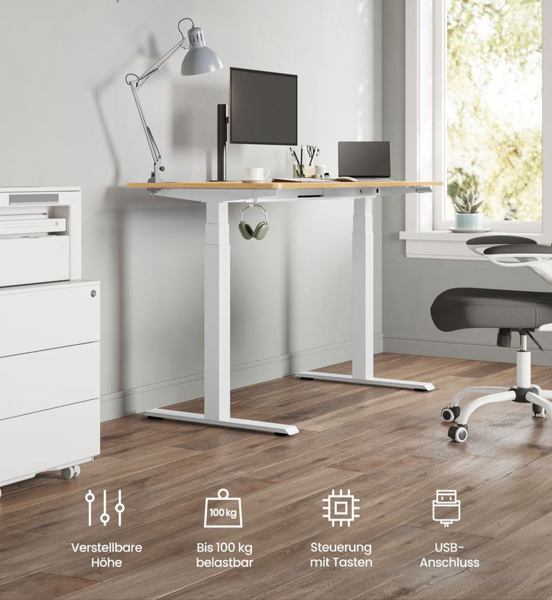 Zit Sta Bureau Onderstel Elektrisch – Dubbele Motor – Verstelbaar in Hoogte en Breedte – Tot 100 kg – USB & Wielen