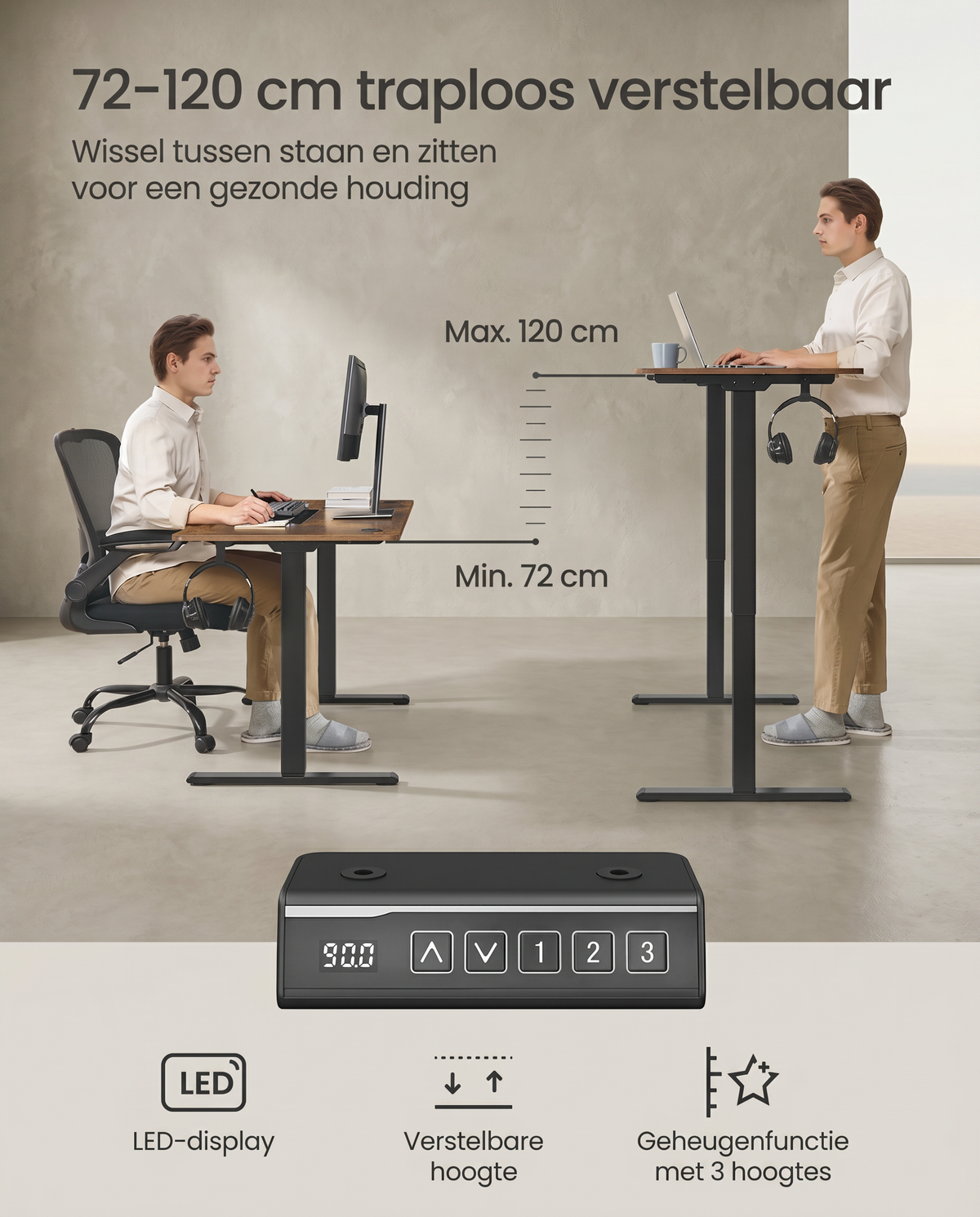 Zit Sta Bureau Onderstel Elektrisch – In Hoogte Verstelbaar Frame – Geheugenfunctie