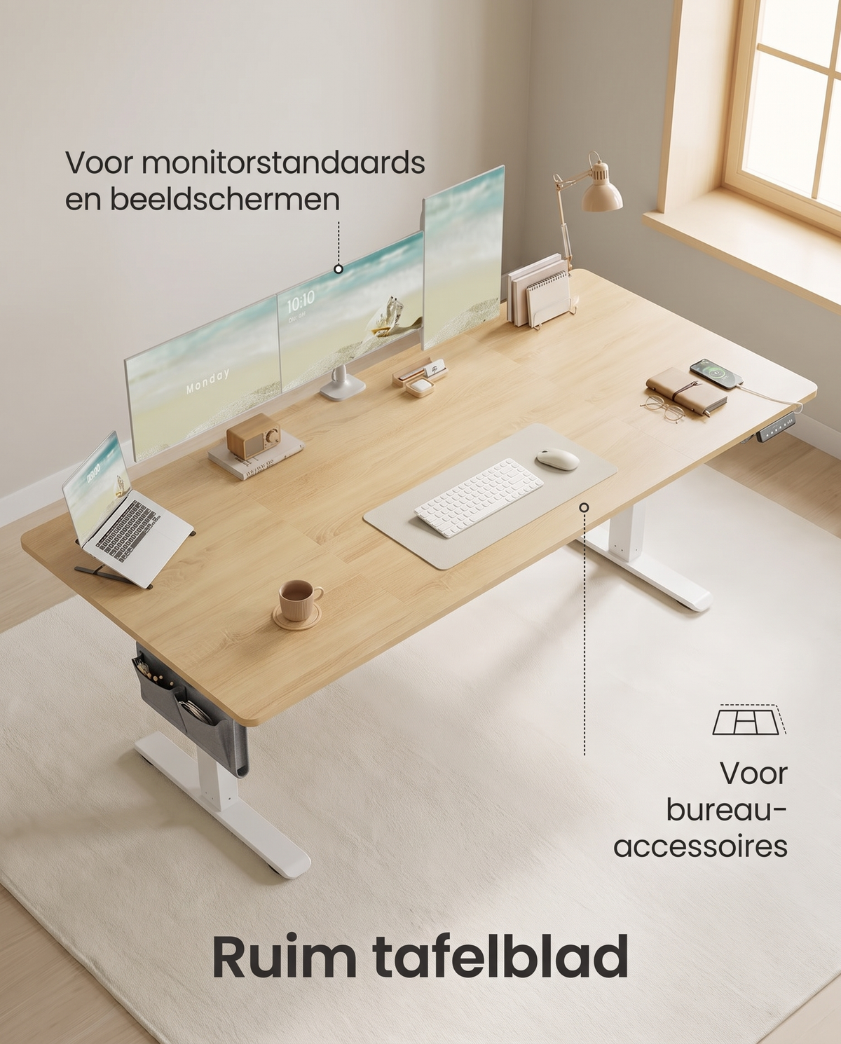 Zit Sta Bureau Elektrisch 180 x 80 cm – In Hoogte Verstelbaar – 4 Geheugenstanden – USB-C – Kabelbeheer